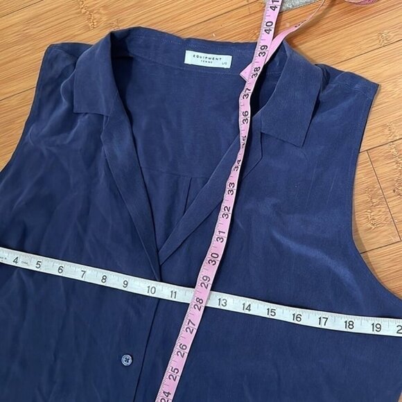 NWT Equipment Femme navy Adalyn Silk Sleeveless Shirtdress button down Size L - Picture 10 of 10
